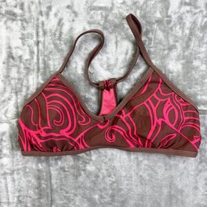 Athleta Brown and Pink Swirl Pattern Racerback Bikini Top Women's Size S